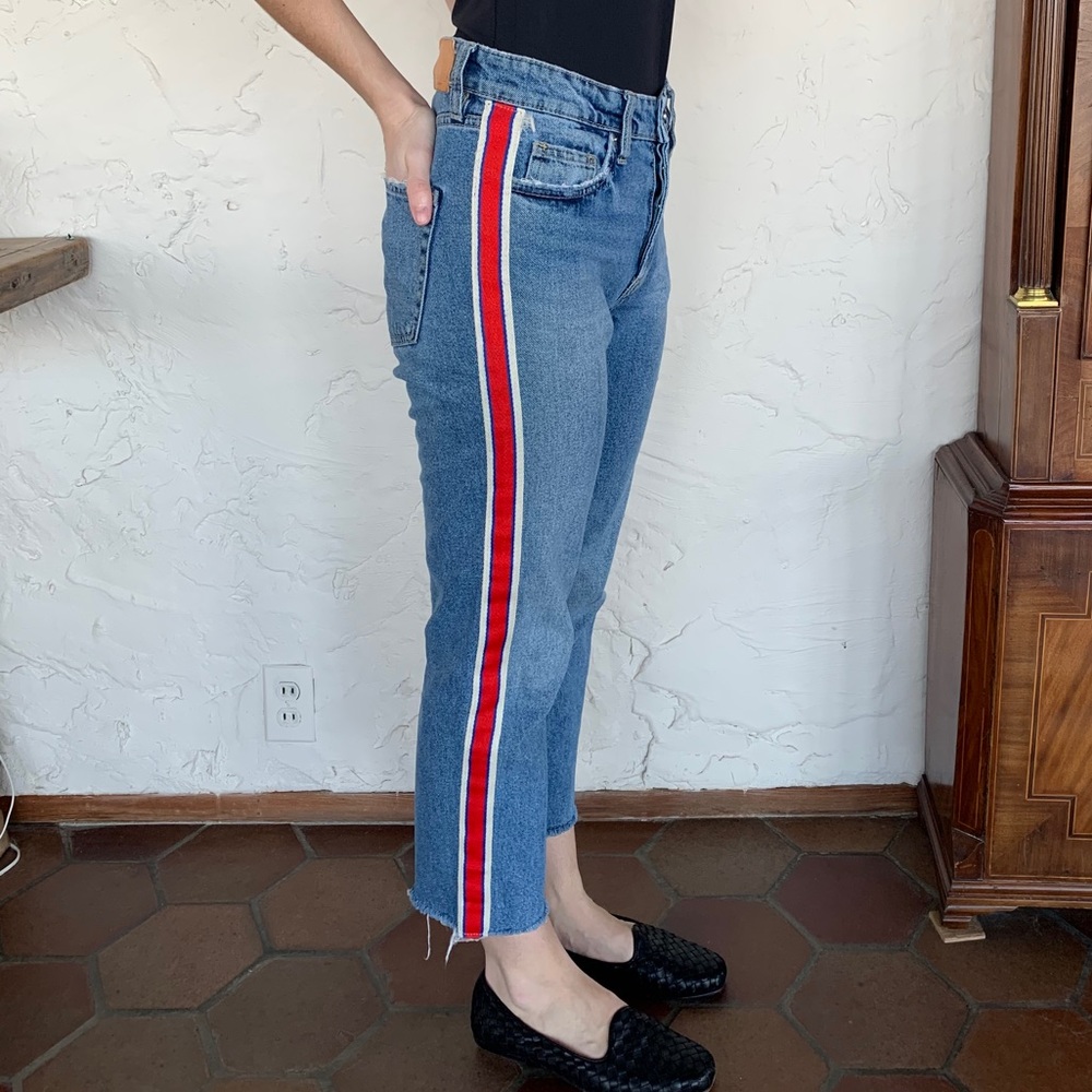 ZARA DENIM BY TRF cropped with red stripe jeans